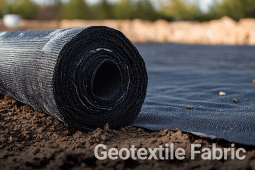 Geotextile fabric unrolling over soil