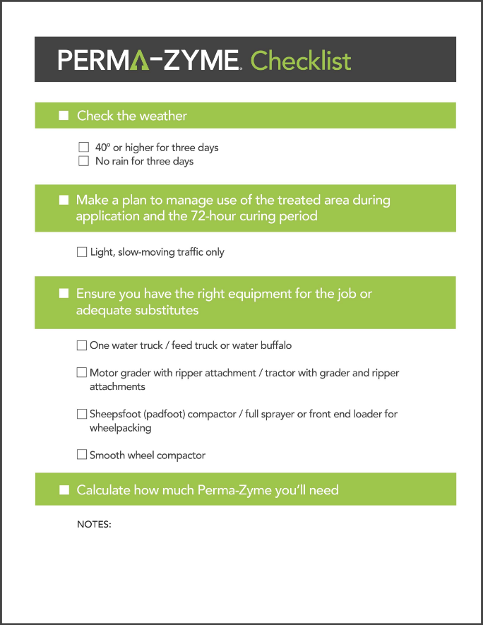 Checklist to help you prepare to use Perma-Zyme for property maintenance projects